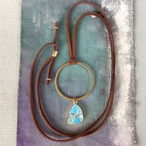 Leather cord lace Sundance charm necklace turquoise